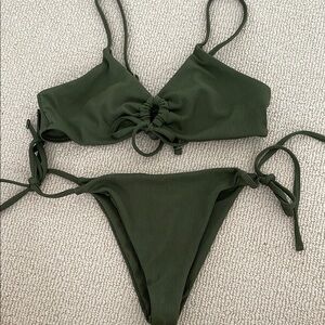 Olive Green Ribbed Bikini Set